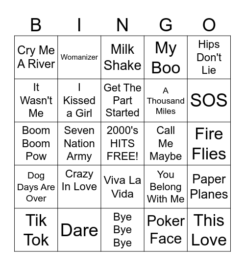 2000's HITS Bingo Card
