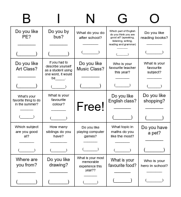 Getting-to-know-each-other Bingo Card