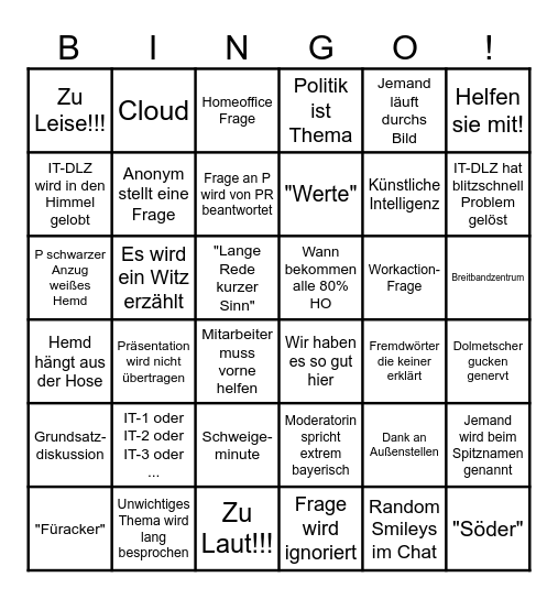 Personalversammlung (Schwere Version) Bingo Card