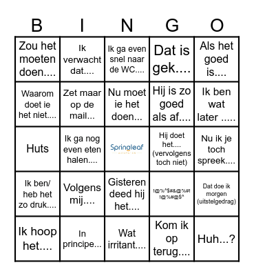 Springleaf Bingo Card