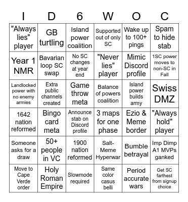 Imp Dip 6 Weeks of Chaos (6x6) Bingo Card