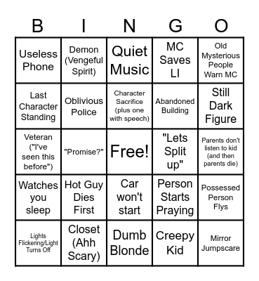 Horror Movies Bingo Card