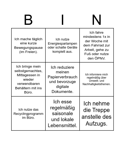 Klima und Nachhaltigkeit im Betrieb Bingo Card