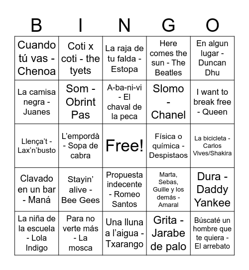 Bingo musical Bingo Card