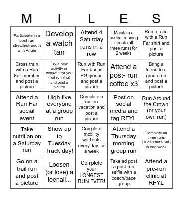 Run Far Summer '24 Bingo Card