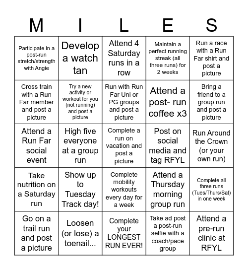 Run Far Summer '24 Bingo Card