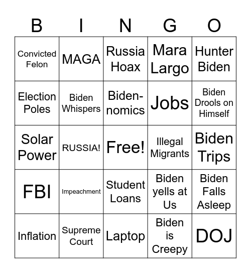 2024 Debate Bingo Card