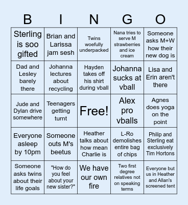 Reunion Bingo Card