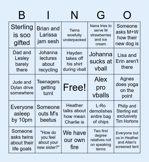 Reunion Bingo Card