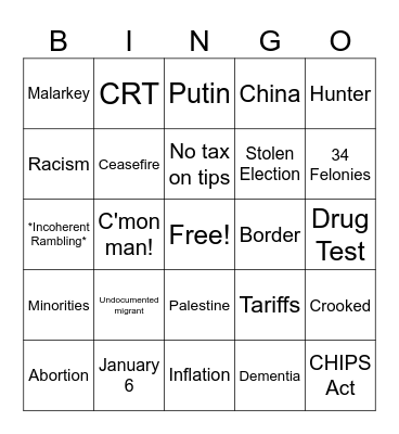 Jan 27 Presidential Debate Bingo Card