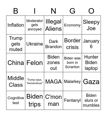 2024 Debate BINGO Card