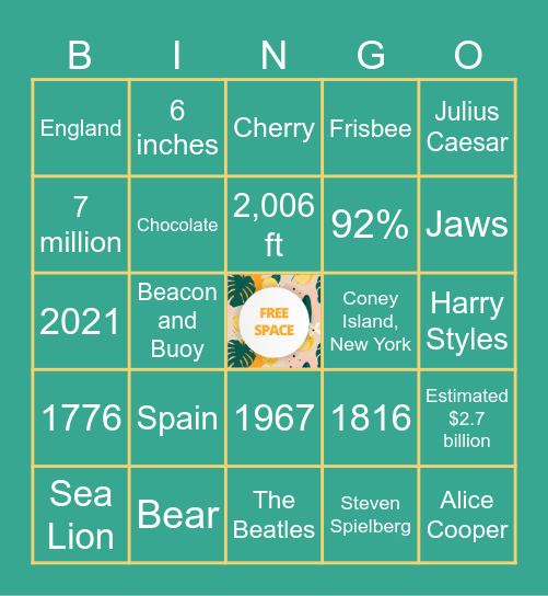 Summer Trivia Bingo! Bingo Card