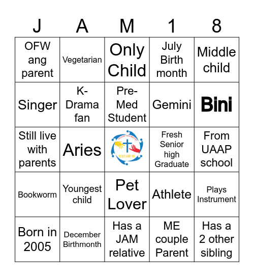 JAM 18 HUMAn BINGO Card