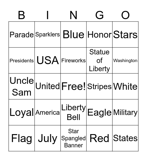PATRIOTIC BINGO Card