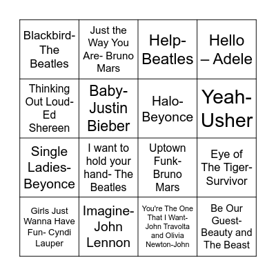 Musical Bingo Card