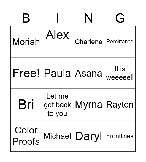 Untitled Bingo Card