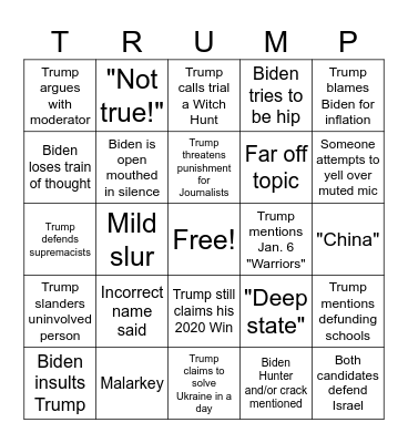 2024 Presidential Debate Bingo Card