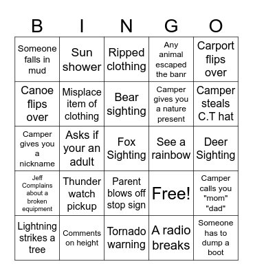 Camp Foxfire Bingo Card