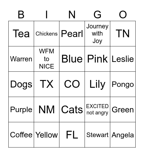 Thursday Bingo Card