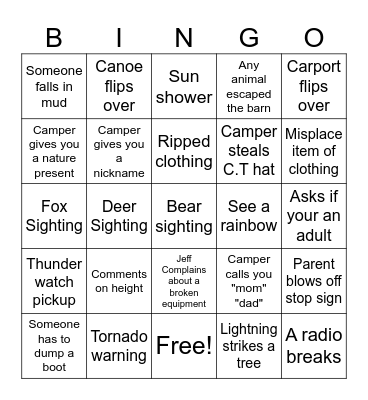 Camp Foxfire Bingo Card