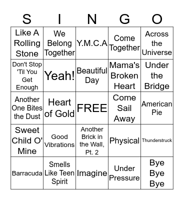 Music Bingo Card