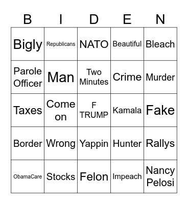 Debate 2024 Bingo Card