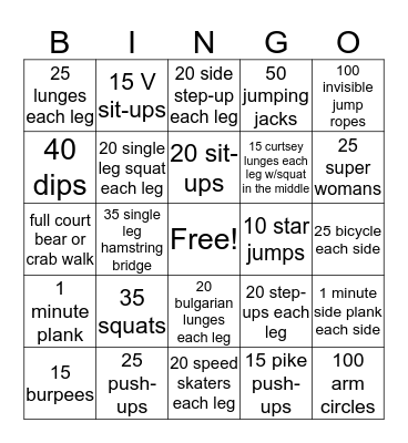 Fitness Bingo! Bingo Card