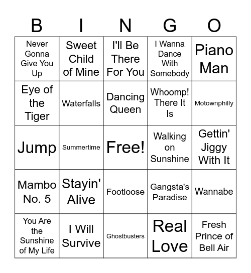 SINGO! 70-90s Edition Bingo Card