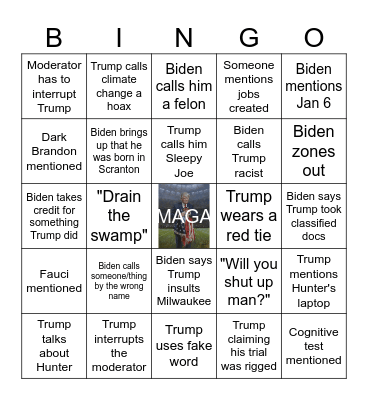 2024 Presidential Debate Bingo Card