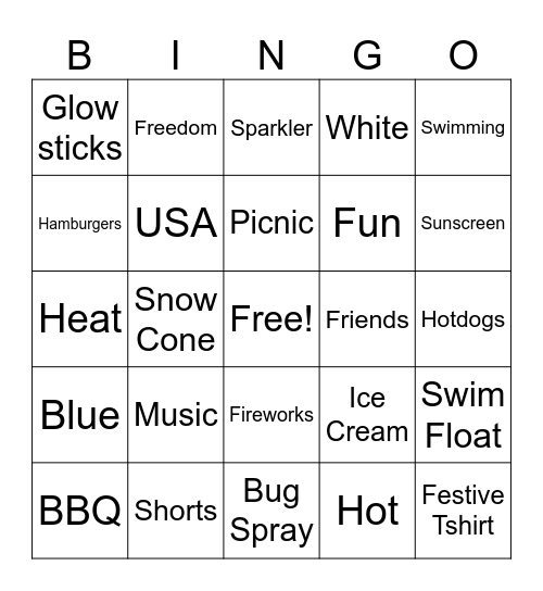 4th of July Bingo Card