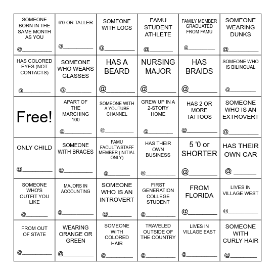 Why Not Me Workshop Bingo Card