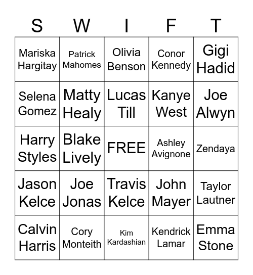 Swifite Bingo Card