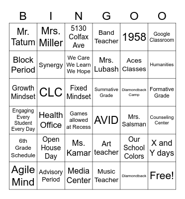 Dawes Bingo Card