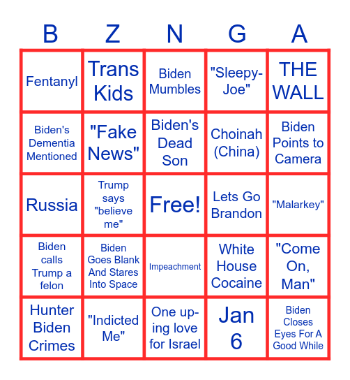 Biden v Trump 2 Electric Boogaloo Bingo Card