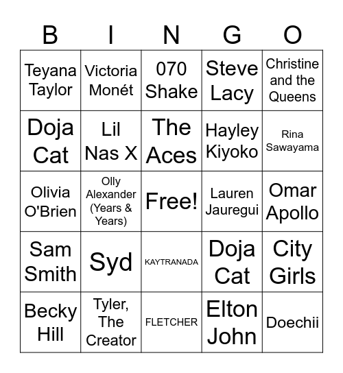 Pride Power Hour Bingo Card