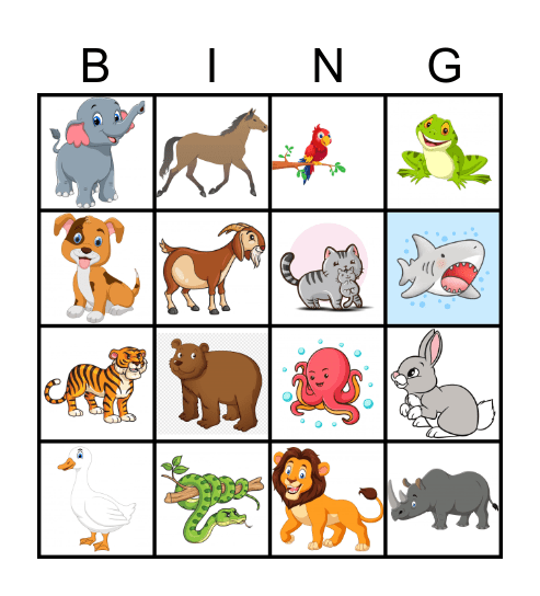 Animal Bingo Card