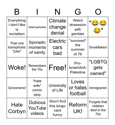 Bigoted boomer Bingo Card