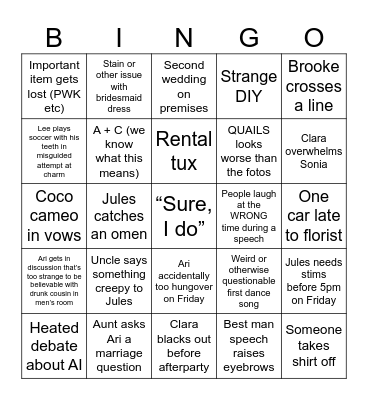 Wedding Bells Bingo Card