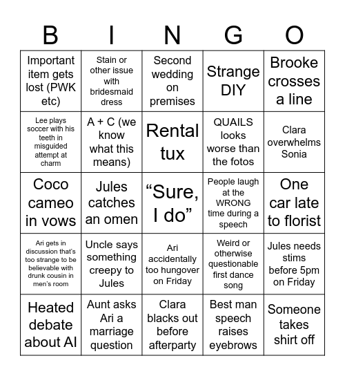 Wedding Bells Bingo Card