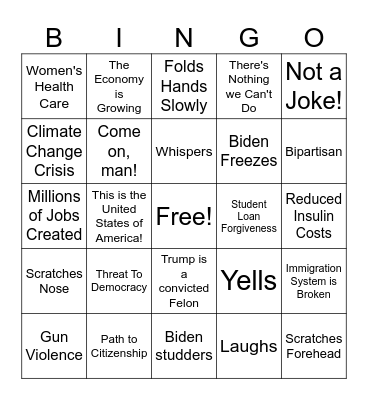 Presidential Debate Bingo Card