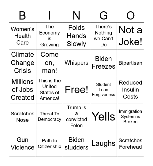 Presidential Debate Bingo Card