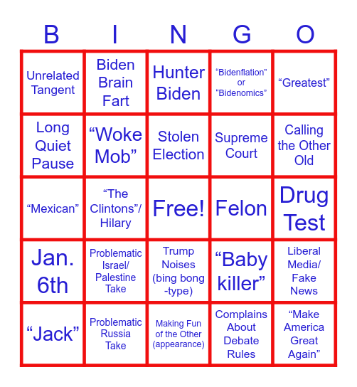 Presidential Debate Bingo Card