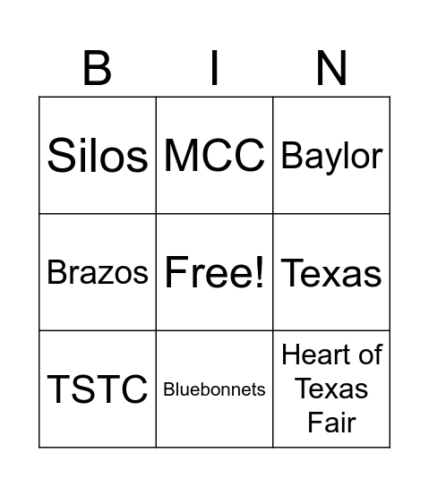 Waco Bingo Card