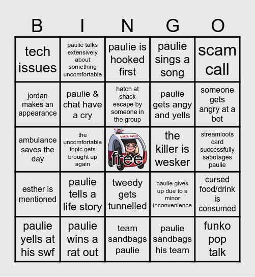 PaulieEsther stream bingo card Bingo Card