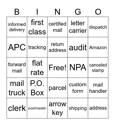 Post Office Bingo Card