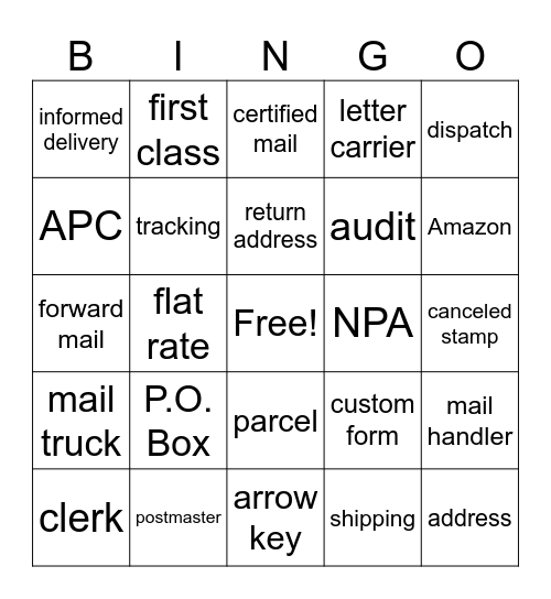 Post Office Bingo Card