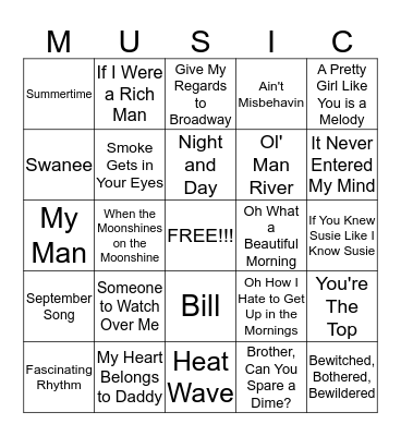 MUSICAL BINGO!!! Bingo Card