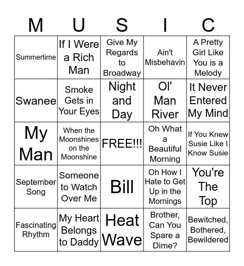 MUSICAL BINGO!!! Bingo Card