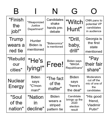 VPA Presidential Debate Bingo Card Bingo Card