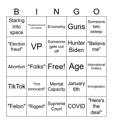 Presidential Debate Bingo Card